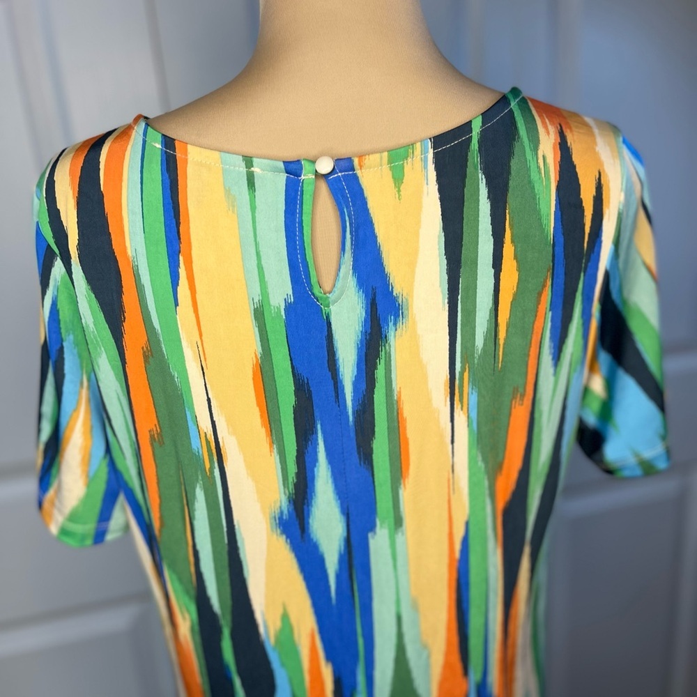 Green and Blue Casual Sundress with Crew Neck and Short Sleeves - Picture 7 of 14